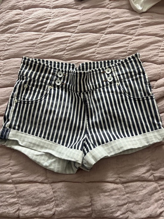 Free People Pants - Free People Navy and White High-Waist Striped Shorts